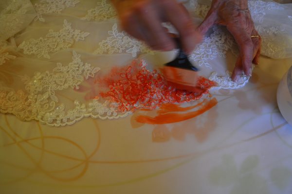Teinture orange boléro mariée