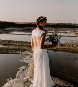 Top mariée dentelle calais et jupe fendue