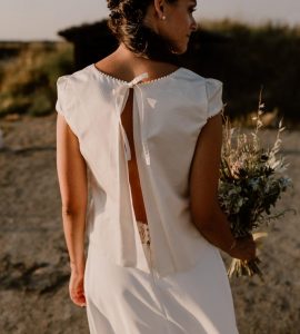 Top mariée motif liseré boule plis dos ouvert
