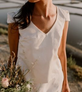 Top mariée motif liseré boule petite manche