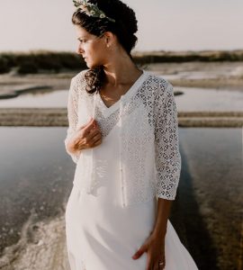 Boléro mariée dentelle macramé manche