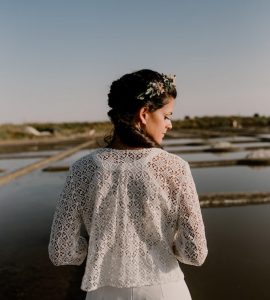 Veste mariée dentelle macramé manche