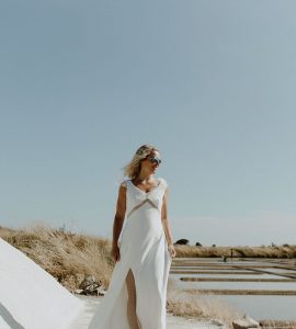 Robe de mariée bohème plumetis 44