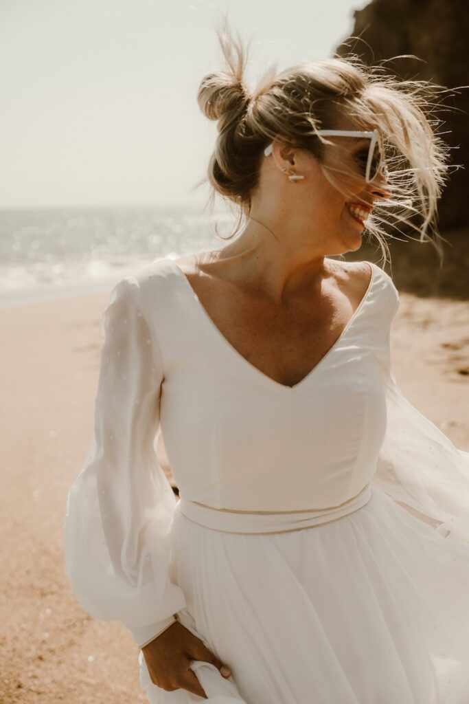 robe de mariée fluide manche poignet Nantes