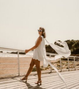 robe mariée civil évasée noeud pans fluide