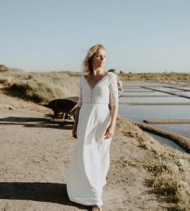 Robe de mariée dentelle manches 3/4