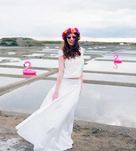 top mariage dentelle géométrique jupe évasée