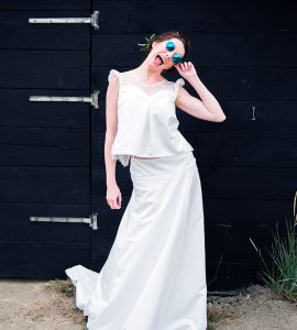 top mariée plis manches bouffantes